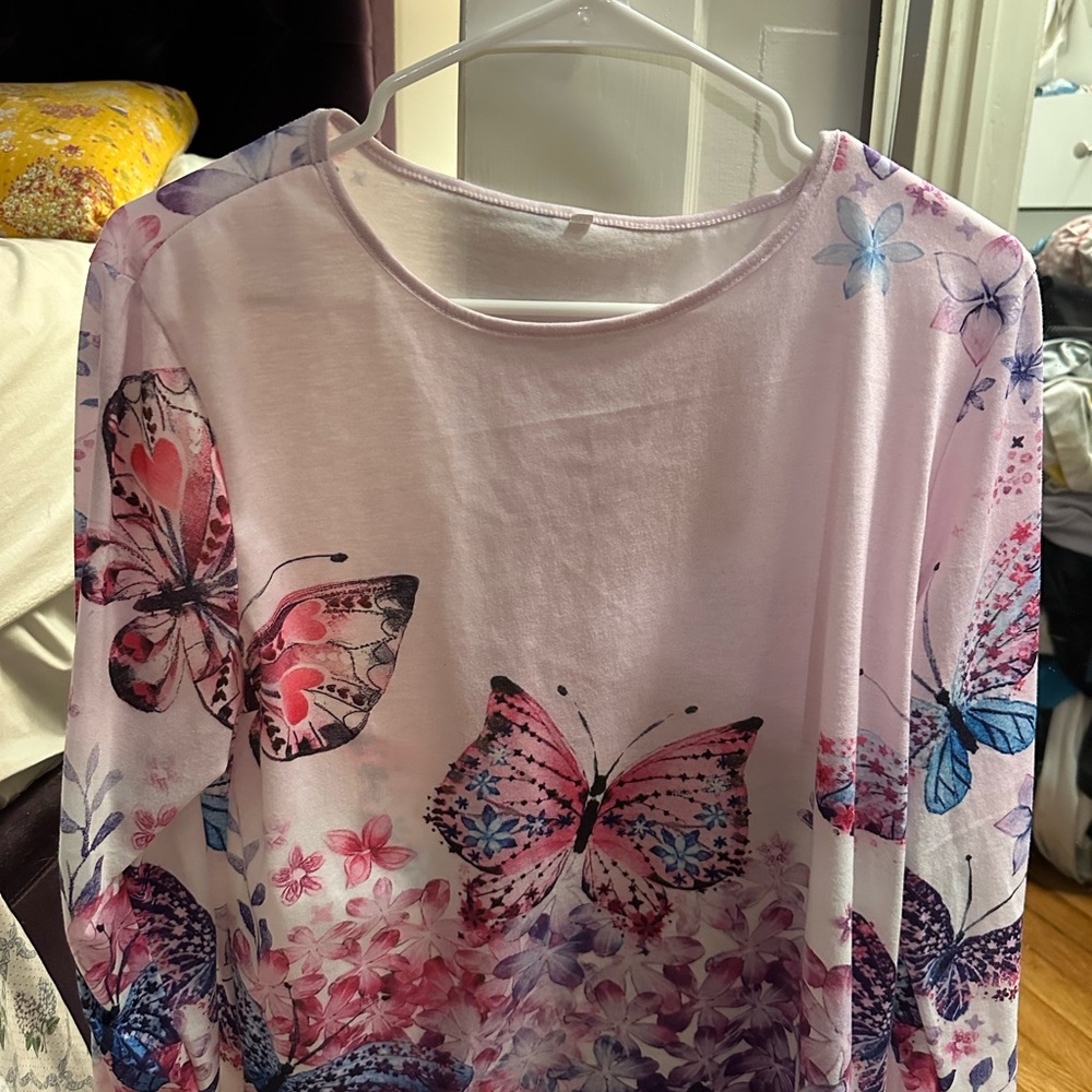 Butterfly Print Pink Women's Top